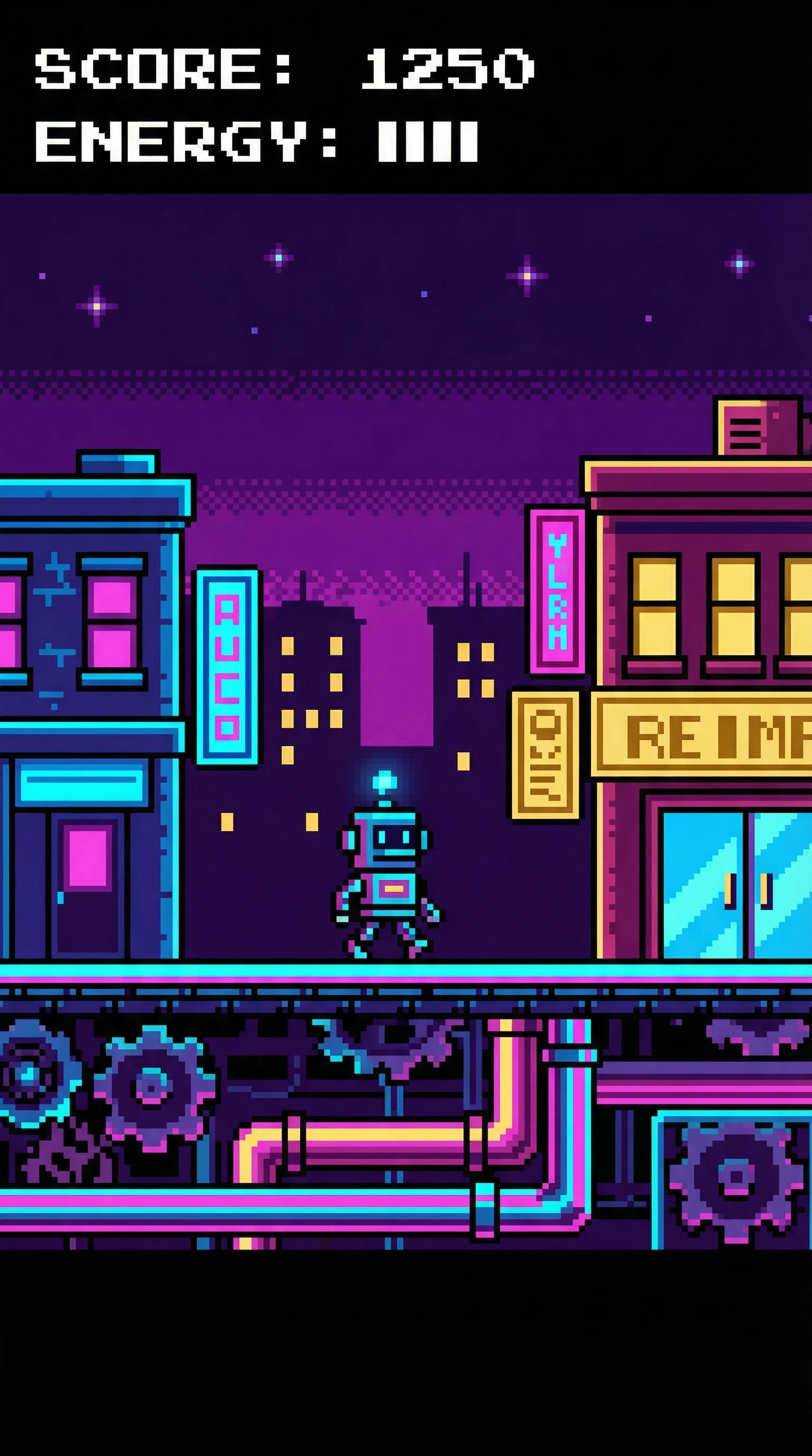 像素冒险记 - 独立像素动画短片 - 赛博朋克风格机器人冒险